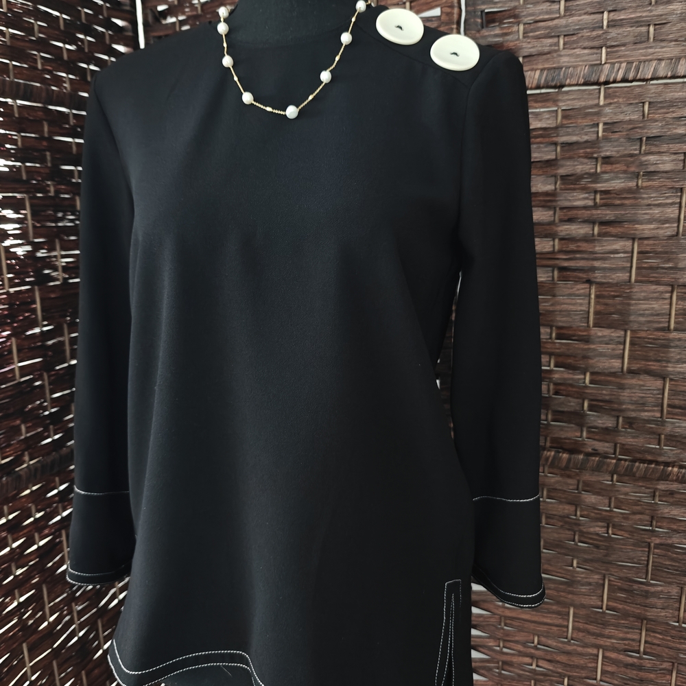 Zara Black Blouse with White Button Detail